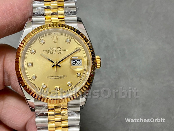Rolex Datejust 126233 Champagne Diamond Dial Fluted Bezel 36MM Unisex Replica Watch