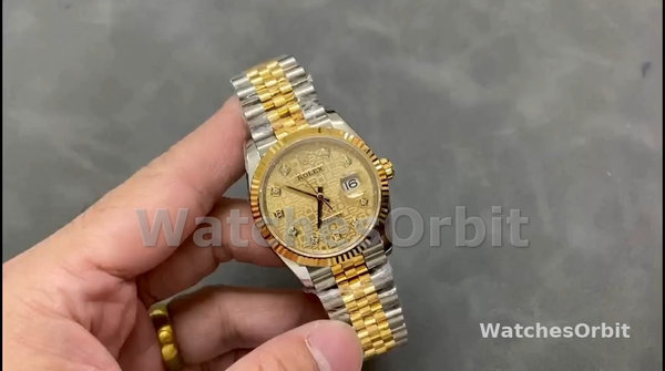 Replique Rolex Datejust 36mm Unisex-126233-Champagne Cadran Jubilee-Colonne cannelée Champagne