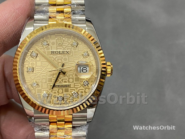 Unisexs Rolex Datejust 36mm Unisex-126233-Champagne Jubilee Dial-Fluted Bezel Champagne Replica Image