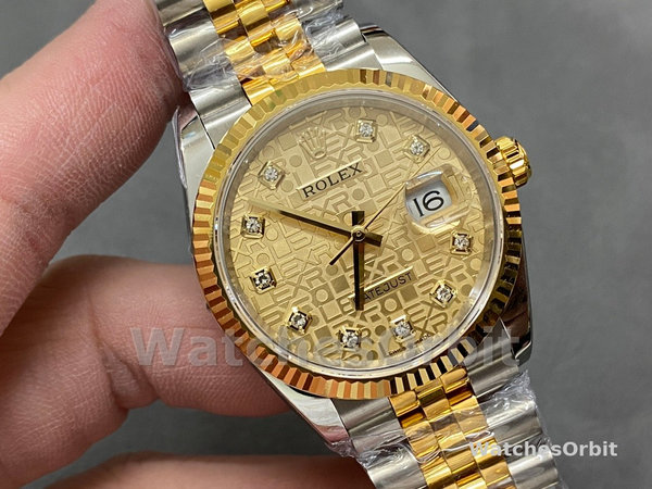 Unisexs Rolex Datejust 36mm Unisex-126233-Champagne Jubilee Dial-Fluted Bezel Champagne Replica Image