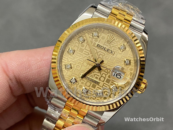 Unisexs Rolex Datejust 36mm Unisex-126233-Champagne Jubilee Dial-Fluted Bezel Champagne Replica Image