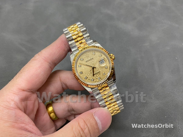 Unisexs Rolex Datejust 36mm Unisex-126233-Champagne Jubilee Dial-Fluted Bezel Champagne Replica Image
