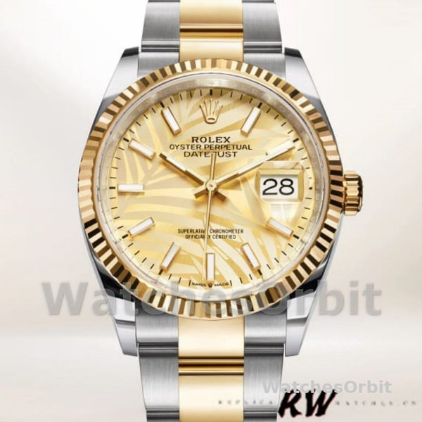 Replique Rolex Datejust 36mm Unisex-126233-Golden Palm Motif Dial Golden