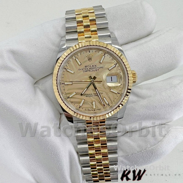 Rolex Datejust 126233 Golden Palm Motif Dial Fluted Bezel 36MM Unisex Replica Watch