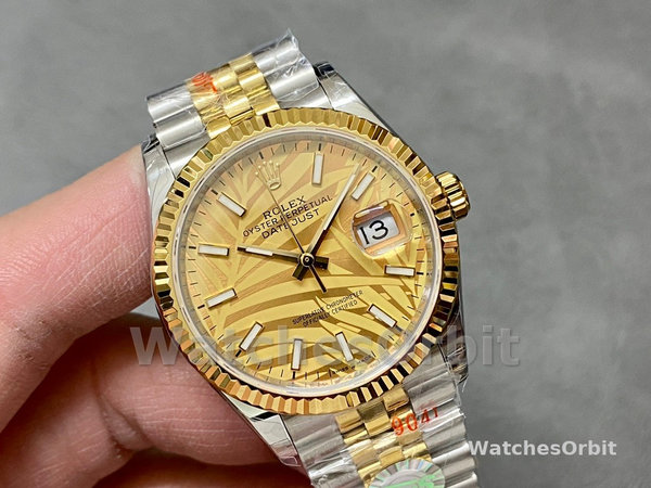 Rolex Datejust 126233 Golden Palm Motif Dial Fluted Bezel 36MM Unisex Replica Watch