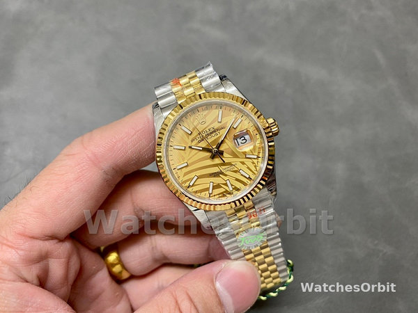 Rolex Datejust 126233 Golden Palm Motif Dial Fluted Bezel 36MM Unisex Replica Watch