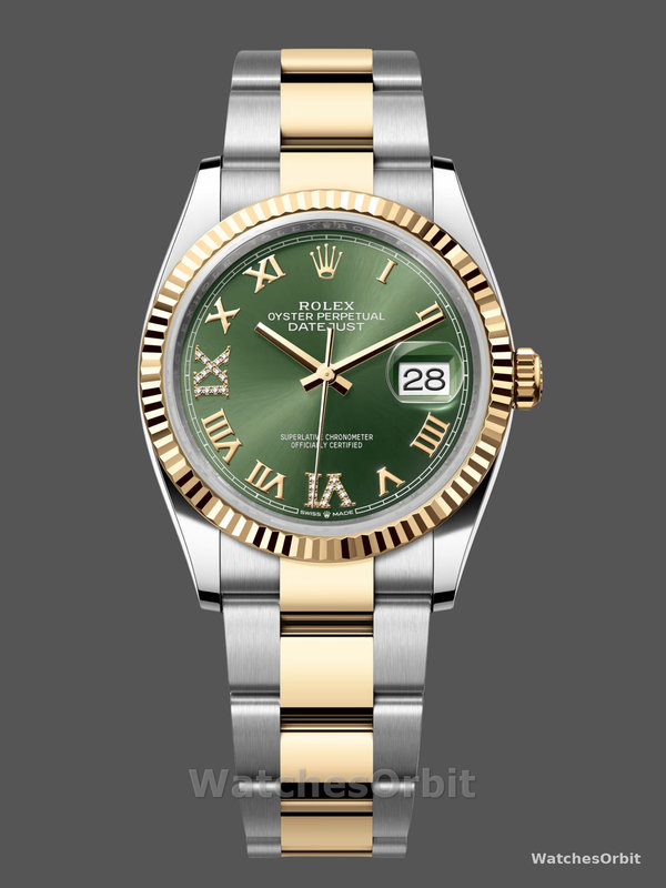 Rolex Datejust 126233 Olive Green Dial Yellow Gold and Oystersteel 36MM Unisex Replica Watch