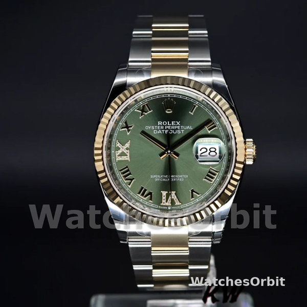 Replique Rolex Datejust 36mm Unisex-126233-Cadran vert olive-or jaune et Oystersteel vert