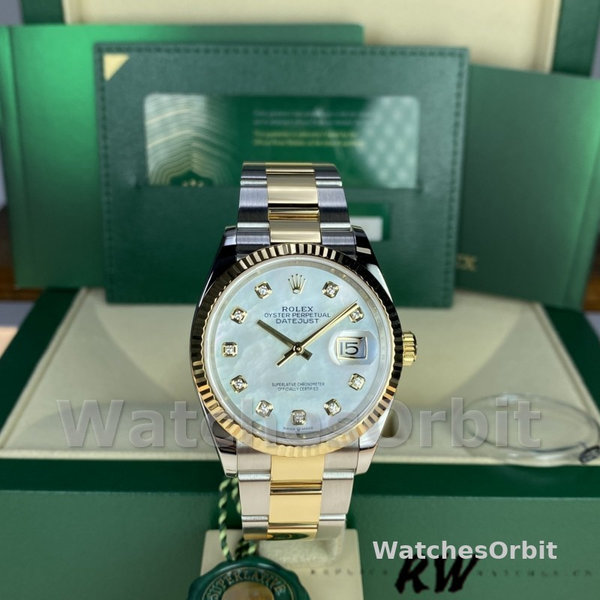 Unisexs Rolex Datejust 36mm Unisex-126233-White MOP Diamond Dial White Replica Image