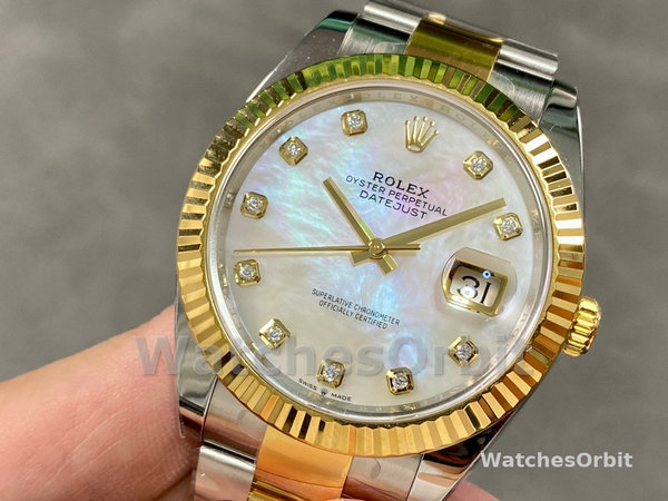 Unisexs Rolex Datejust 36mm Unisex-126233-White MOP Diamond Dial White Replica Image