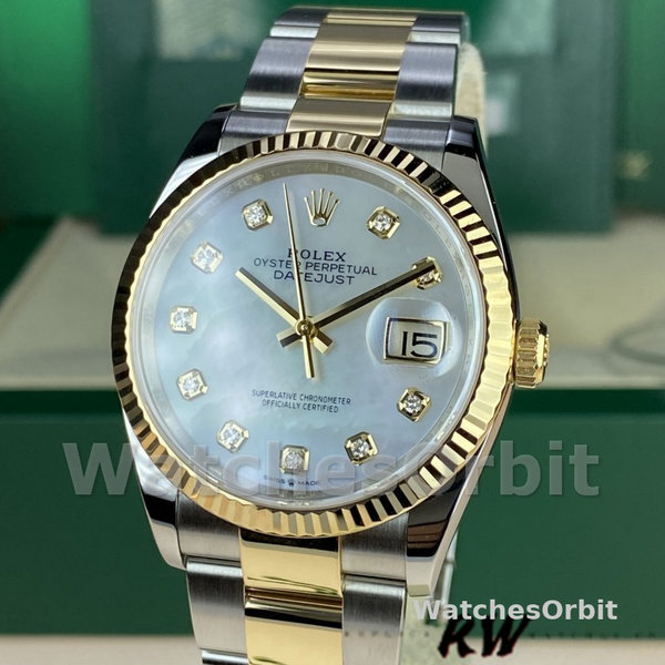 Unisexs Rolex Datejust 36mm Unisex-126233-White MOP Diamond Dial White Replica Image