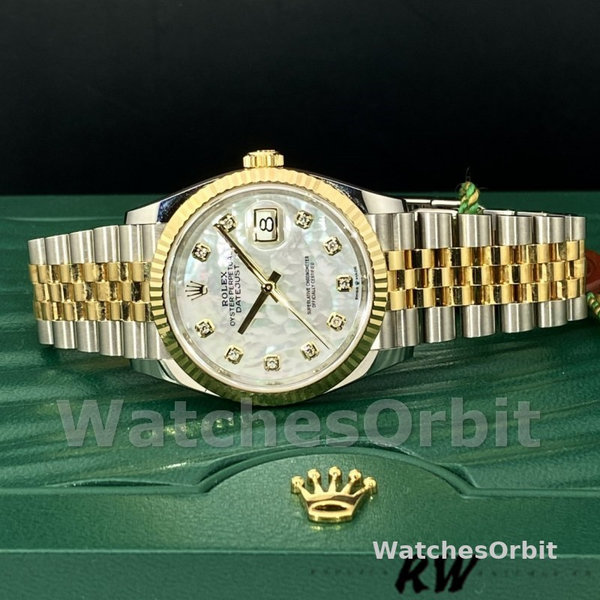 Unisexs Rolex Datejust 36mm Unisex-126233-White MOP Diamond Dial-Fluted Bezel MOP Replica Image