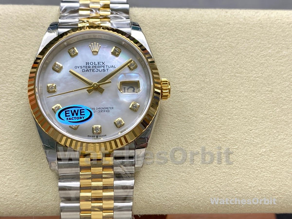 Unisexs Rolex Datejust 36mm Unisex-126233-White MOP Diamond Dial-Fluted Bezel MOP Replica Image