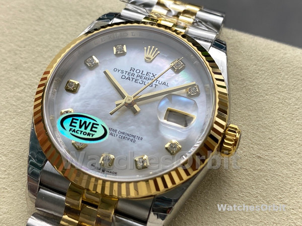 Unisexs Rolex Datejust 36mm Unisex-126233-White MOP Diamond Dial-Fluted Bezel MOP Replica Image