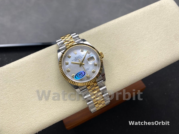Unisexs Rolex Datejust 36mm Unisex-126233-White MOP Diamond Dial-Fluted Bezel MOP Replica Image