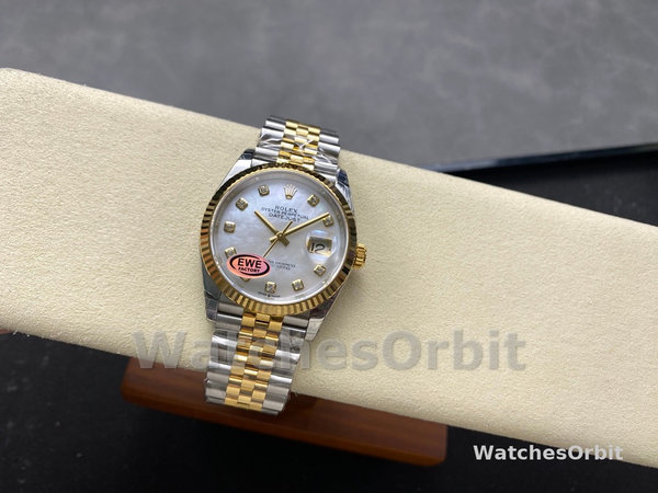 Unisexs Rolex Datejust 36mm Unisex-126233-White MOP Diamond Dial-Fluted Bezel MOP Replica Image