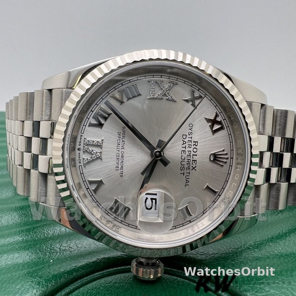 Replica Rolex Datejust 36mm dames-126234 0029-zilver met Romeinse wijzerplaat