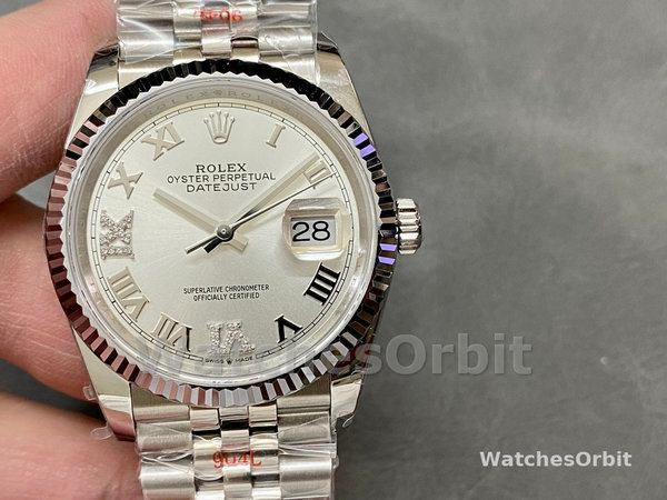 Replica Rolex Datejust 36mm dames-126234 0029-zilver met Romeinse wijzerplaat