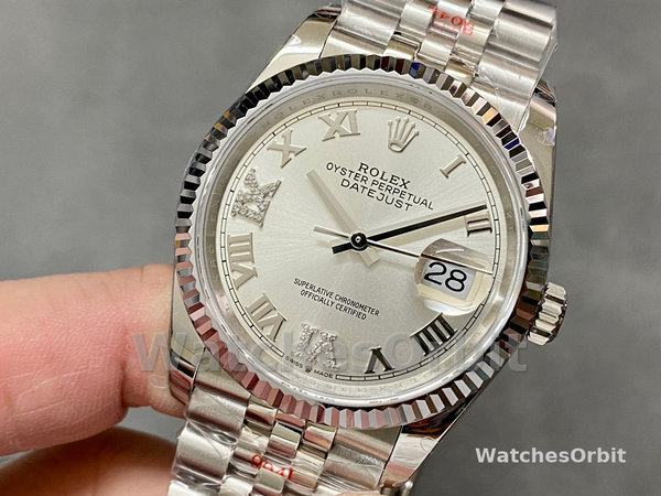 Replica Rolex Datejust 36mm dames-126234 0029-zilver met Romeinse wijzerplaat