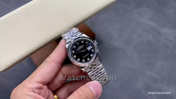 Unisex's Rolex Datejust 36mm Unisex-126234-Fluted Bezel-Black Diamond Dial Black
