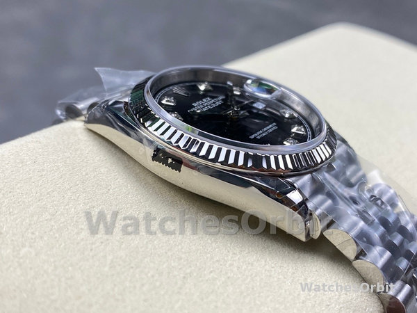 Replica Unisex's Rolex Datejust 36mm Unisex-126234 Geribbelde lunette-Zwarte Diamanten Wijzerplaat Zwart