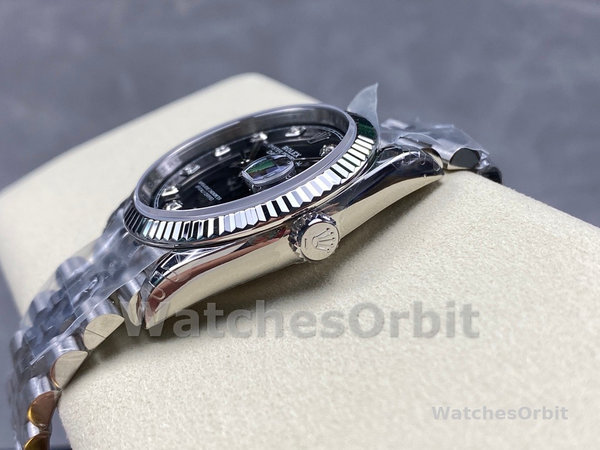 Replica Unisex's Rolex Datejust 36mm Unisex-126234 Geribbelde lunette-Zwarte Diamanten Wijzerplaat Zwart