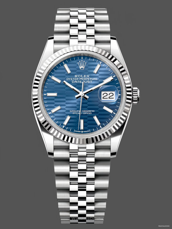 Rolex Datejust 126234 Fluted Bezel Blue Fluted Motif Dial 36MM Unisex Replica Watch
