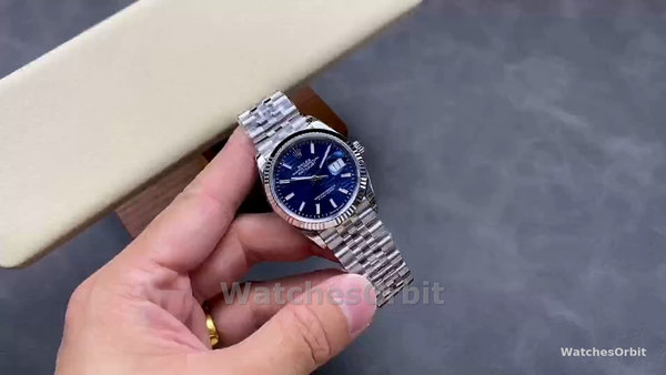 Replica Rolex Datejust 36 mm Unisex-126234-Ghiera scanalata-Calendario blu con motivo scanalato Blu