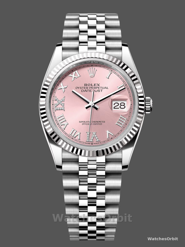 Rolex Datejust 126234 Fluted Bezel Pink Roman Dial 36MM Unisex Replica Watch