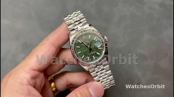 Unisex's Rolex Datejust 36mm Unisex-126234-Olive Green Palm Motif Dial Green