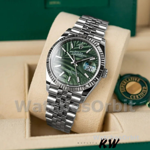 Replica Rolex Datejust 36mm Unisex-126234-Olive Green Palm Motif Dial Groen