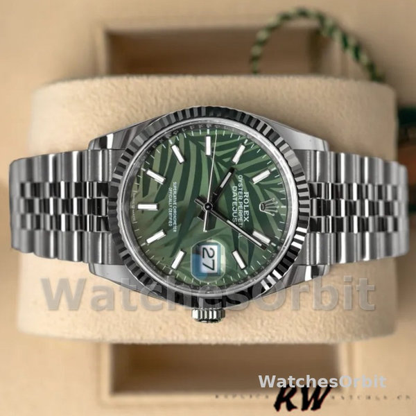 Replica Rolex Datejust 36mm Unisex-126234-Olive Green Palm Motif Dial Groen