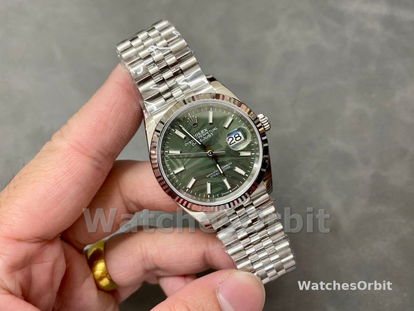 Replica Rolex Datejust 36mm Unisex-126234-Olive Green Palm Motif Dial Groen