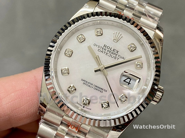 Rolex Datejust 126234 White Mother of Pearl Diamonds Dial 36MM Unisex Replica Watch