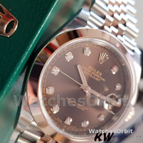 Replica Rolex Datejust 41mm Heren-126301-Rose Goud-Chocoladebruin Diamanten Wijzerplaat Chocoladebruin