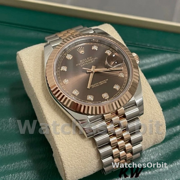 Replica Rolex Datejust 41mm Heren-126301-Rose Goud-Chocoladebruin Diamanten Wijzerplaat Chocoladebruin