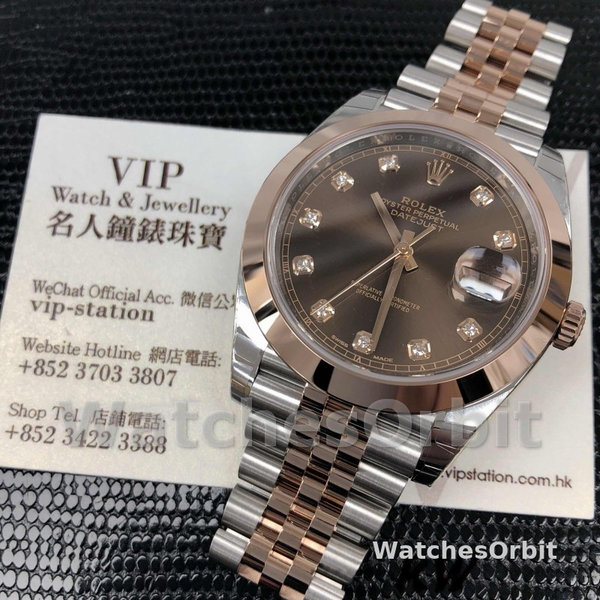 Replica Rolex Datejust 41mm Heren-126301-Rose Goud-Chocoladebruin Diamanten Wijzerplaat Chocoladebruin