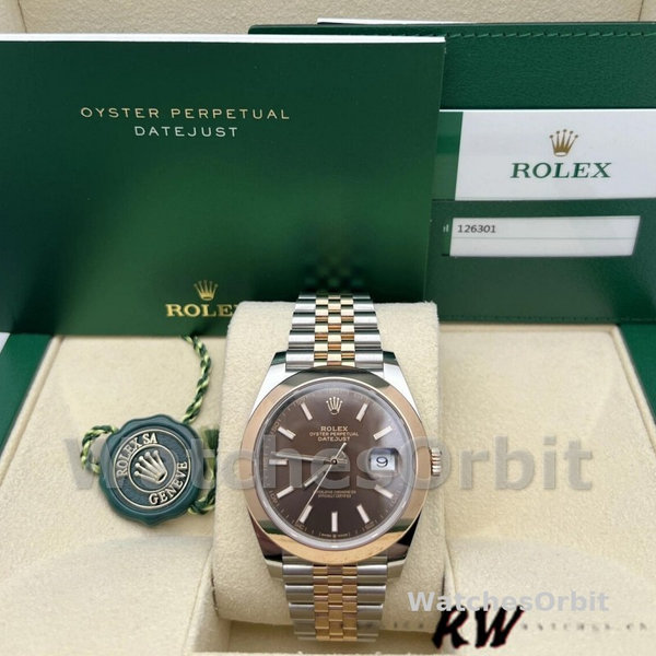 Replica Rolex Datejust 41mm Heren-126301-Rose Gold-Chocolate Brown Index Dial Chocolade wijzerplaat
