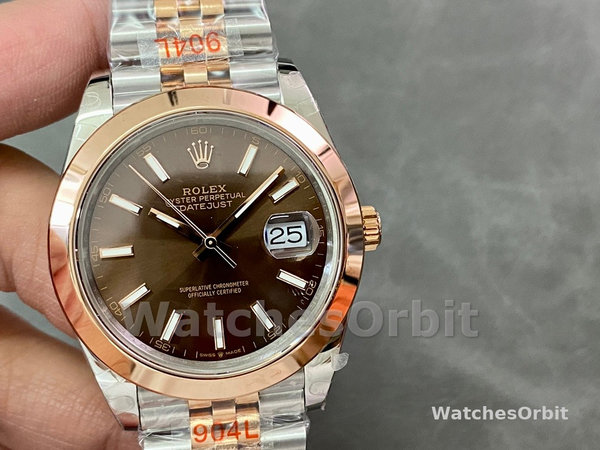 Replica Rolex Datejust 41mm Heren-126301-Rose Gold-Chocolate Brown Index Dial Chocolade wijzerplaat