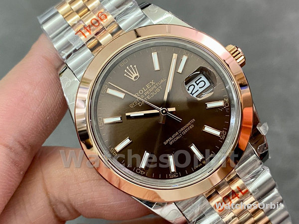 Replica Rolex Datejust 41mm Heren-126301-Rose Gold-Chocolate Brown Index Dial Chocolade wijzerplaat