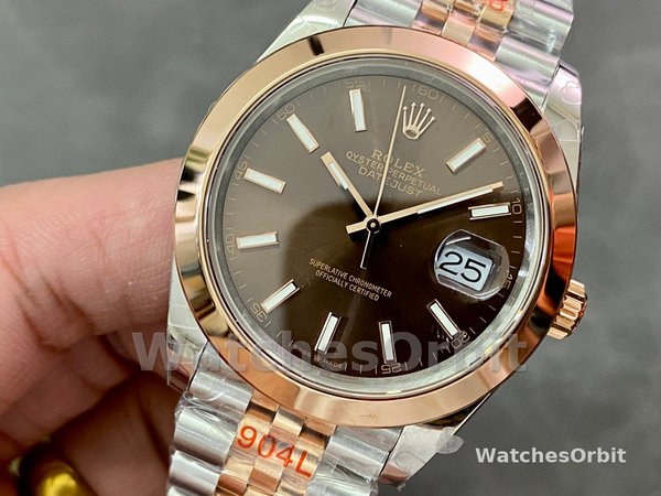 Replica Rolex Datejust 41mm Heren-126301-Rose Gold-Chocolate Brown Index Dial Chocolade wijzerplaat