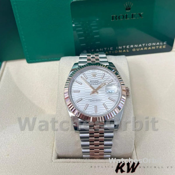 Replica Rolex Datejust 41mm Heren-126301-Rose Gold-Silver Fluted Motif Dial Zilver
