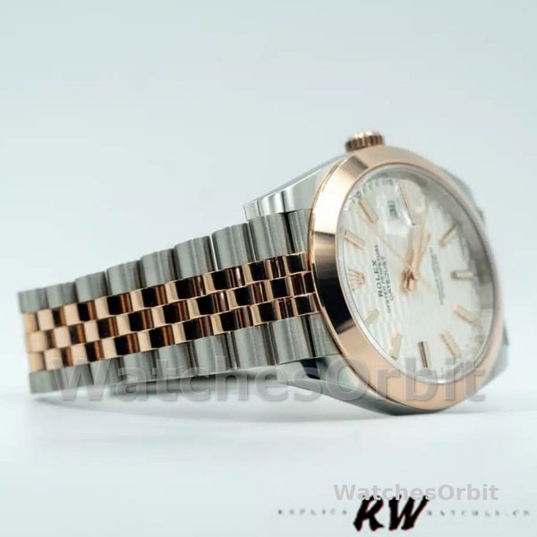 Replica Rolex Datejust 41mm Heren-126301-Rose Gold-Silver Fluted Motif Dial Zilver