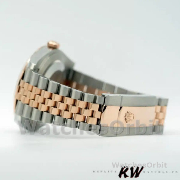 Replica Rolex Datejust 41mm Heren-126301-Rose Gold-Silver Fluted Motif Dial Zilver