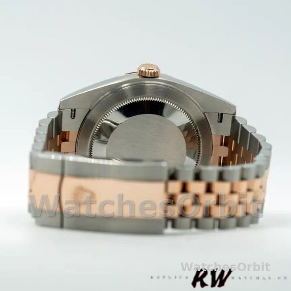 Replica Rolex Datejust 41mm Heren-126301-Rose Gold-Silver Fluted Motif Dial Zilver