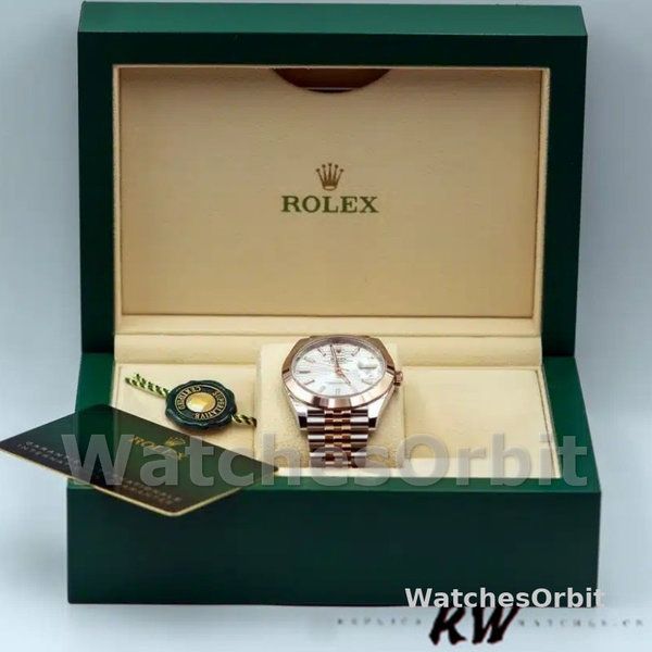 Replica Rolex Datejust 41mm Heren-126301-Rose Gold-Silver Fluted Motif Dial Zilver