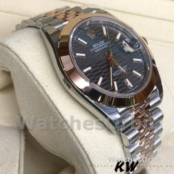 Replica Rolex Datejust 41mm Heren-126301-Rose Gold-Slate Grey Fluted Motif Dial Grijs