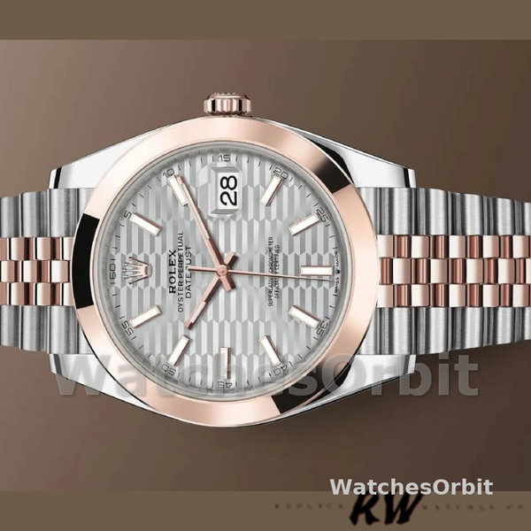 Replica Rolex Datejust 41mm Heren-126301-Rose Gold-Slate Grey Fluted Motif Dial Grijs