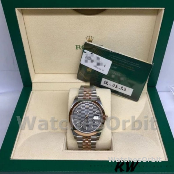 Replica Rolex Datejust 41mm Heren-126301-Rose Gold-Slate Grey Fluted Motif Dial Grijs