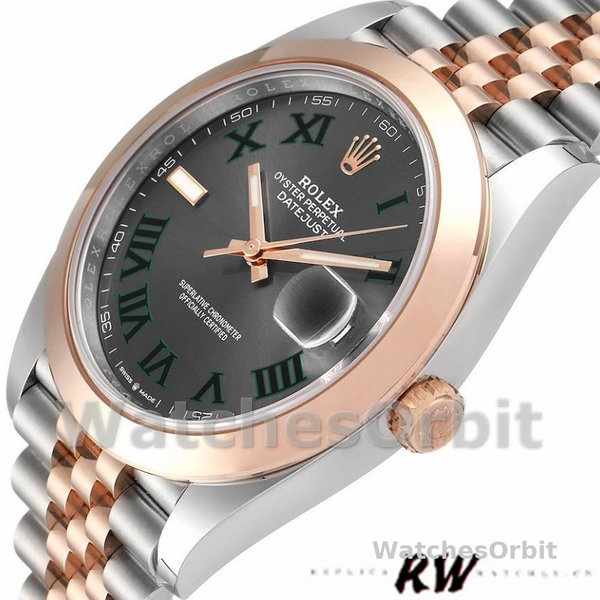 Replica Rolex Datejust 41mm Heren-126301-Rose Gold-Slate Grey Wimbledon Dial Grijs